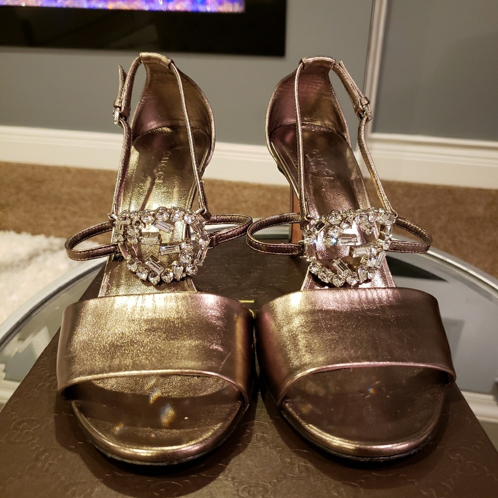 Gucci Leather Crystal Sandals